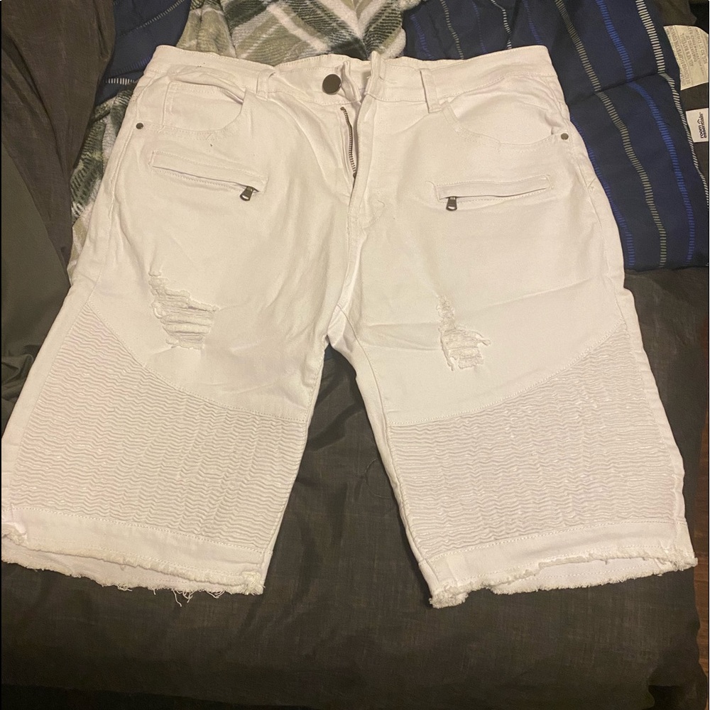 White cargo biker shorts